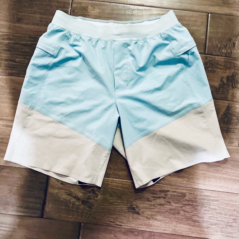 Lululemon Light Blue Namaste at the Beach 8” swim hybrid shorts
